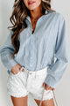 Counting The Days Striped Button Front Long Sleeve Top (Blue/White) - NanaMacs