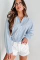 Counting The Days Striped Button Front Long Sleeve Top (Blue/White) - NanaMacs