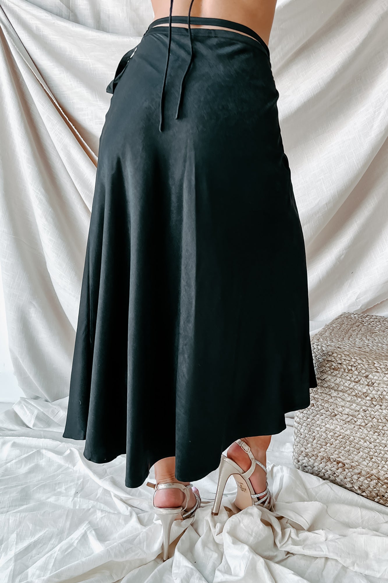 On One Condition Two-Piece Satin Skirt Set (Black) - NanaMacs