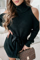 Taking Over My Time Cold Shoulder Sweater Dress (Black) - NanaMacs