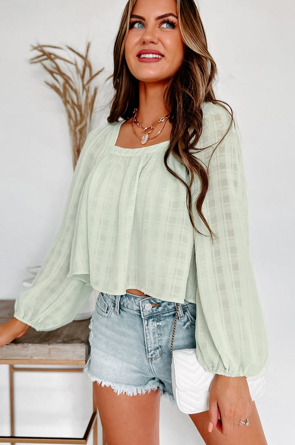 All In Time Textured Square Neck Top (Light Green) - NanaMacs