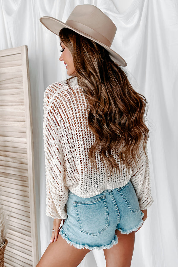 Something About Her Tie-Front Cropped Crochet Cardigan (Cream) - NanaMacs