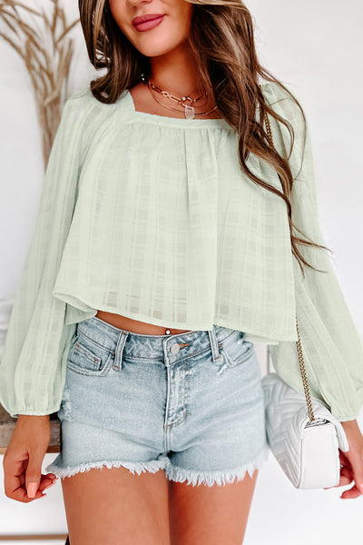 All In Time Textured Square Neck Top (Light Green) - NanaMacs