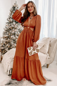 Remember My Name Cut-Out Satin Maxi Dress (Rust) - NanaMacs