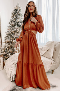 Remember My Name Cut-Out Satin Maxi Dress (Rust) - NanaMacs