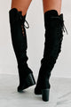 Drawn To The Drama Lace-Up Over The Knee Boots (Black) - NanaMacs