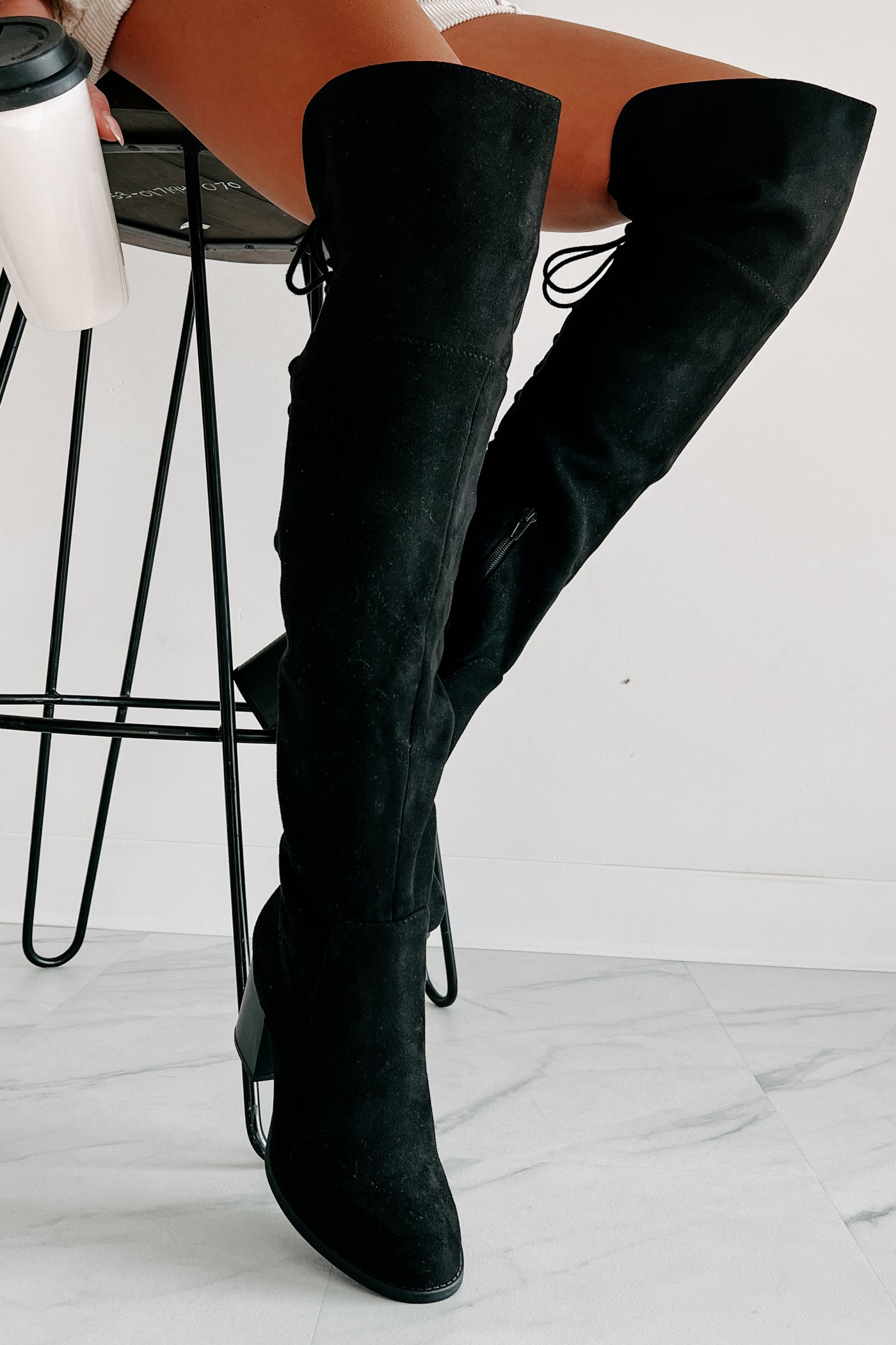 Drawn To The Drama Lace-Up Over The Knee Boots (Black) - NanaMacs