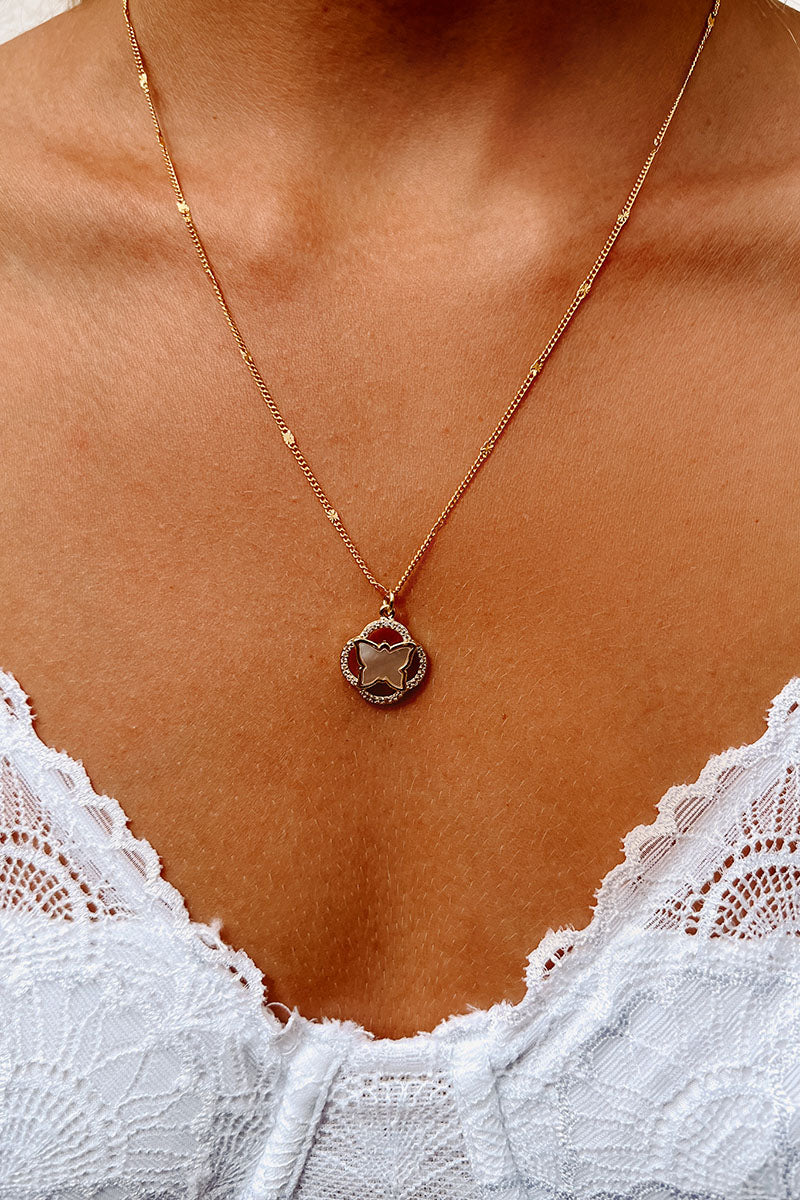 Delicate Beauty Butterfly Charm Necklace (White/Gold) - NanaMacs