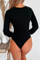 Alden Cut-Out Ribbed Long Sleeve Bodysuit (Black) - NanaMacs