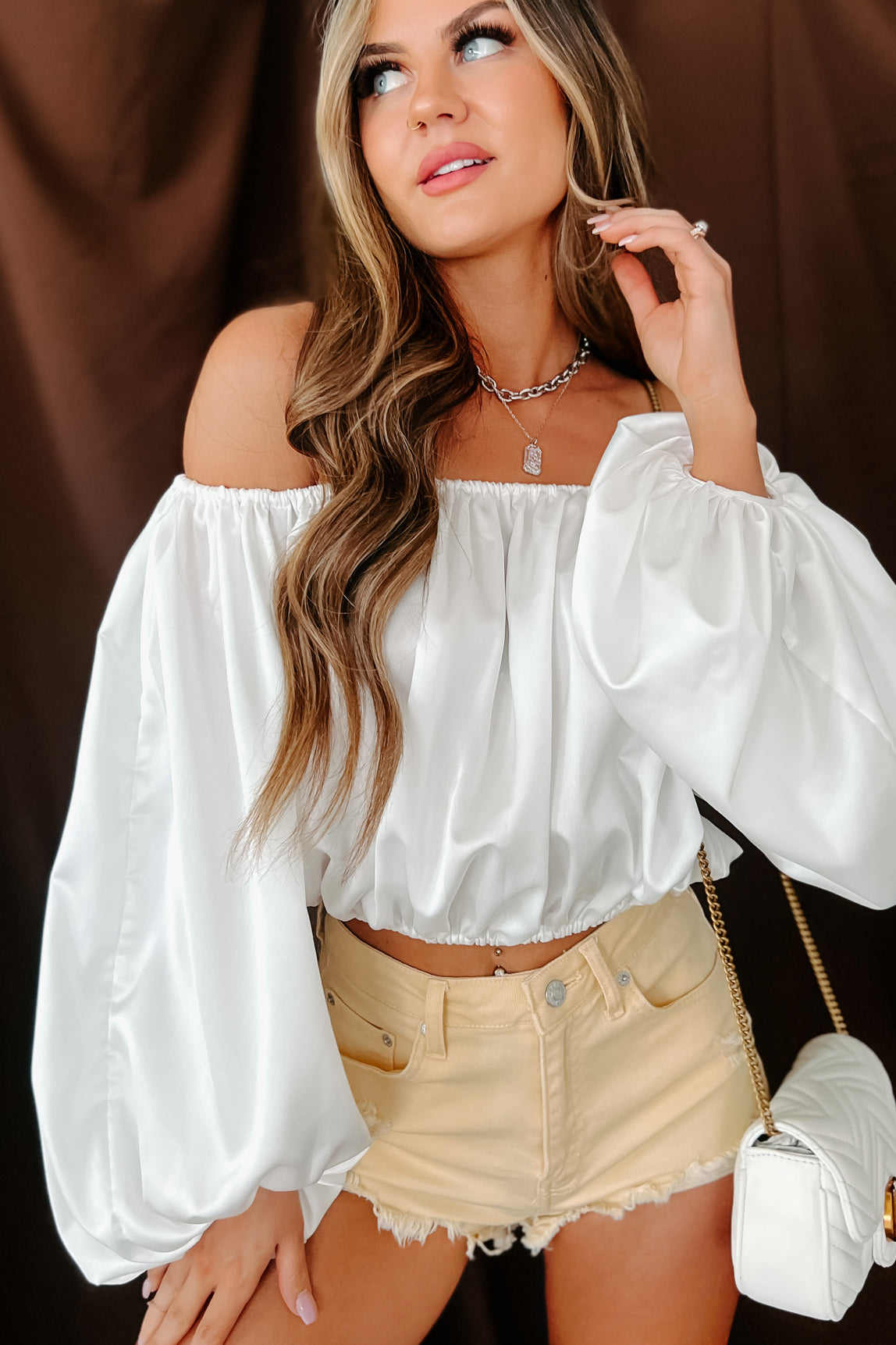 Off My Mind Balloon Sleeve Crop Top (Off White) · NanaMacs