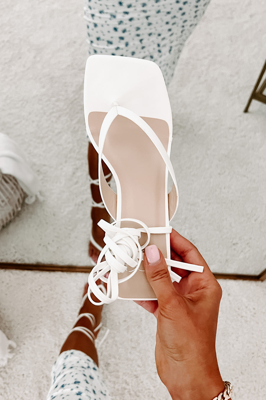 Elisha Ankle Wrap Heeled Sandals (White) - NanaMacs