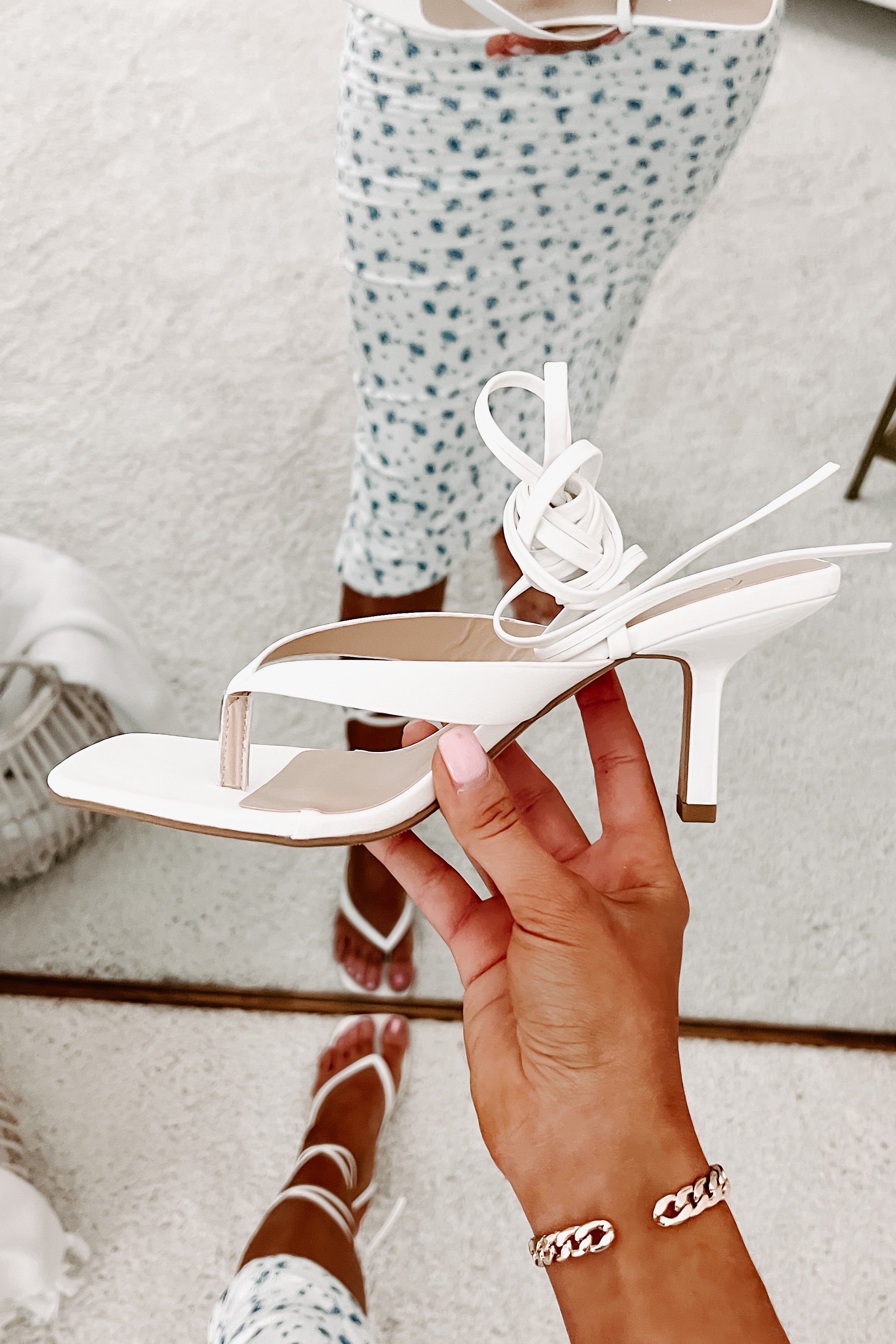 Elisha Ankle Wrap Heeled Sandals White NanaMacs