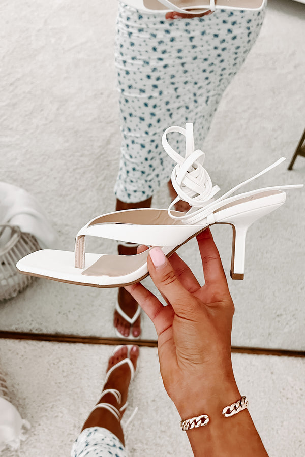 Elisha Ankle Wrap Heeled Sandals (White) - NanaMacs