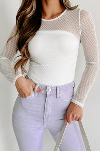 Camille Mesh Long Sleeve Bodysuit (White) - NanaMacs