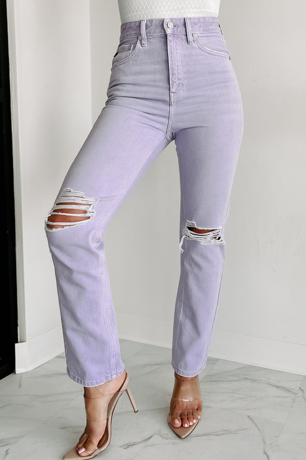 Penelope High Rise Distressed Straight Leg Kancan Jeans (Lavender) - NanaMacs