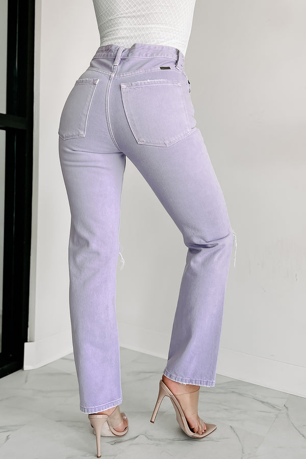 Penelope High Rise Distressed Straight Leg Kancan Jeans (Lavender) - NanaMacs