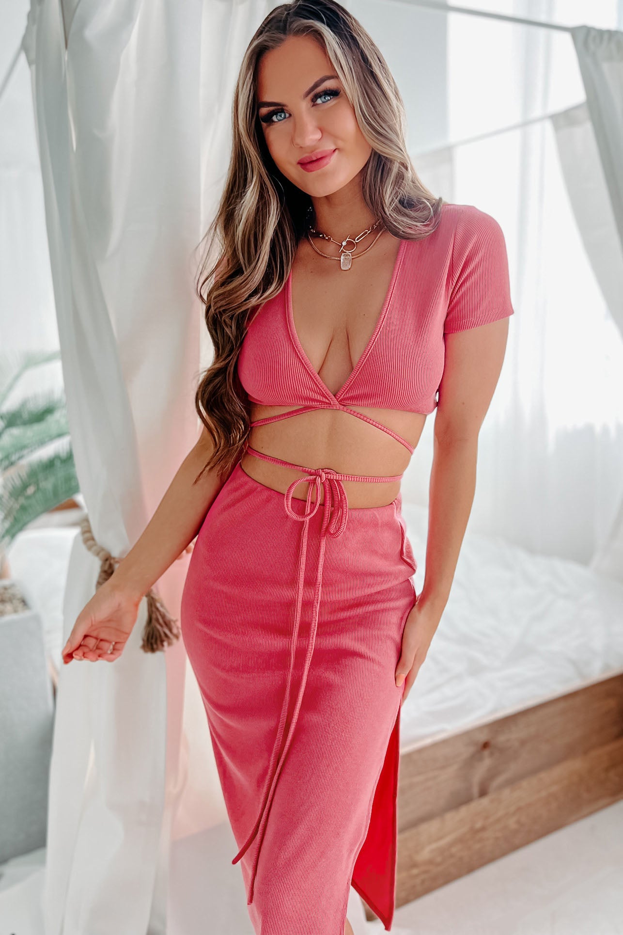 Hot pink 2 2024 piece skirt set