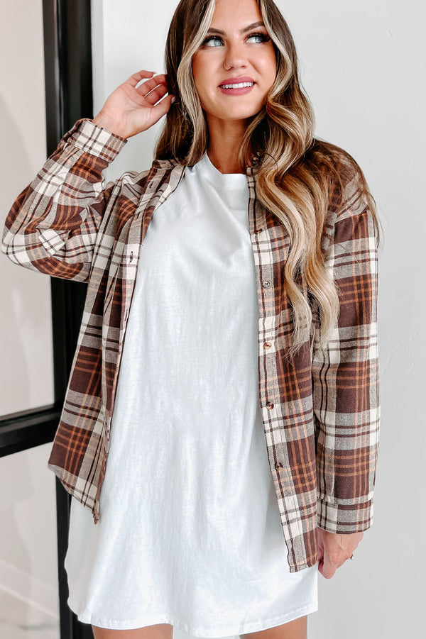 My Point Of View Plaid Button-Down Top (Brown) - NanaMacs