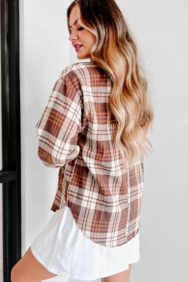 My Point Of View Plaid Button-Down Top (Brown) - NanaMacs