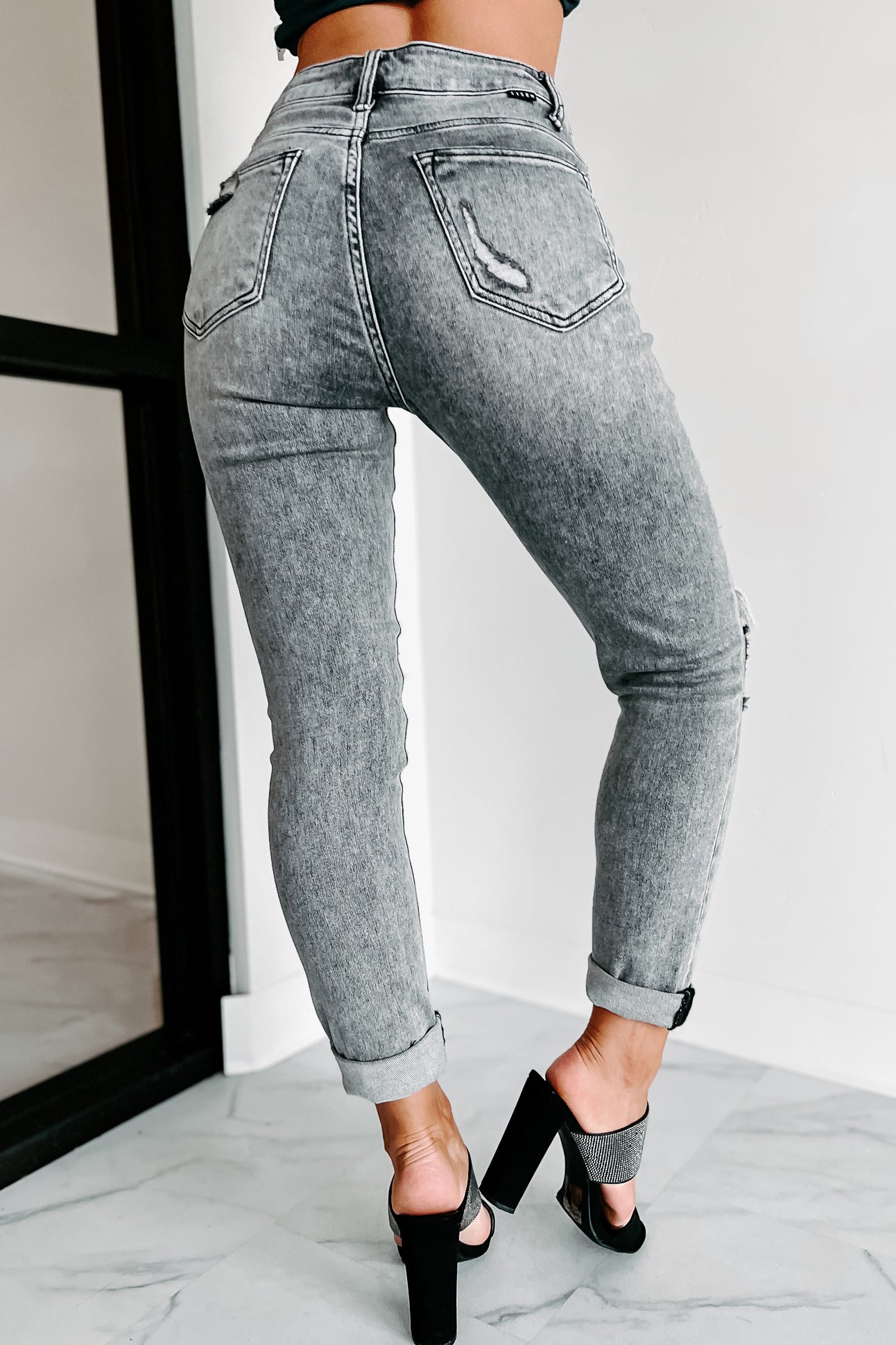 Higher Power Risen High Rise Distressed Skinny Jeans (Grey) - NanaMacs