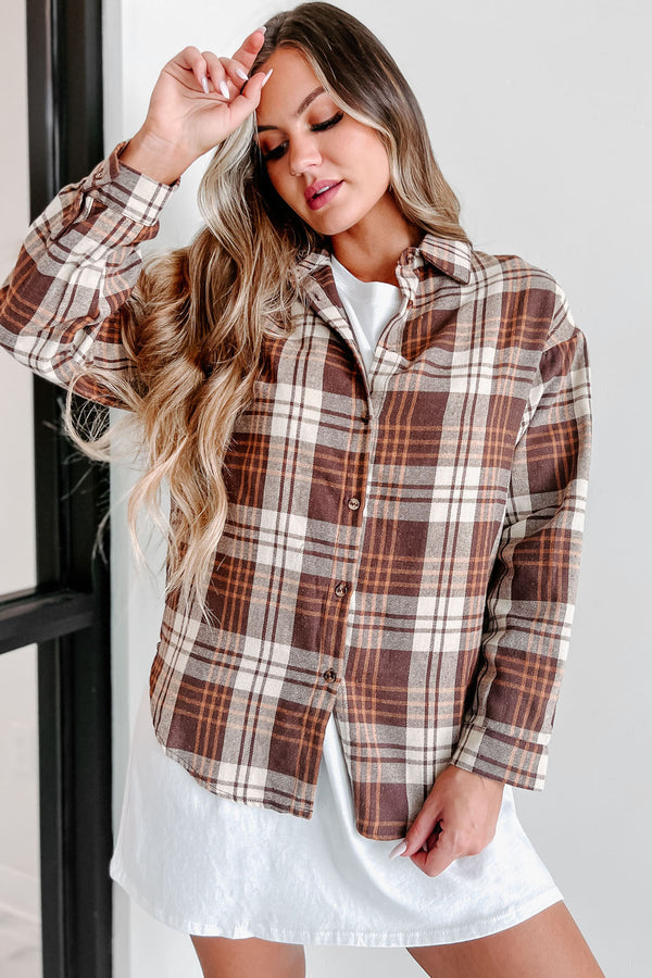 My Point Of View Plaid Button-Down Top (Brown) - NanaMacs