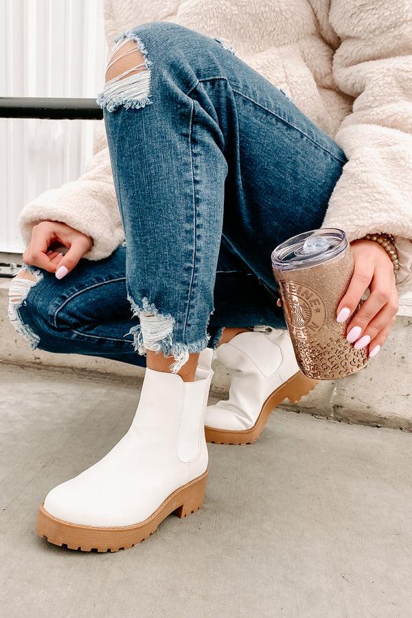 IMPERFECT Kicked Out Chunky Faux Leather Booties (Light White) - NanaMacs