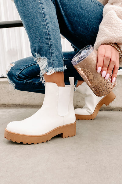 IMPERFECT Kicked Out Chunky Faux Leather Booties (Light White) - NanaMacs