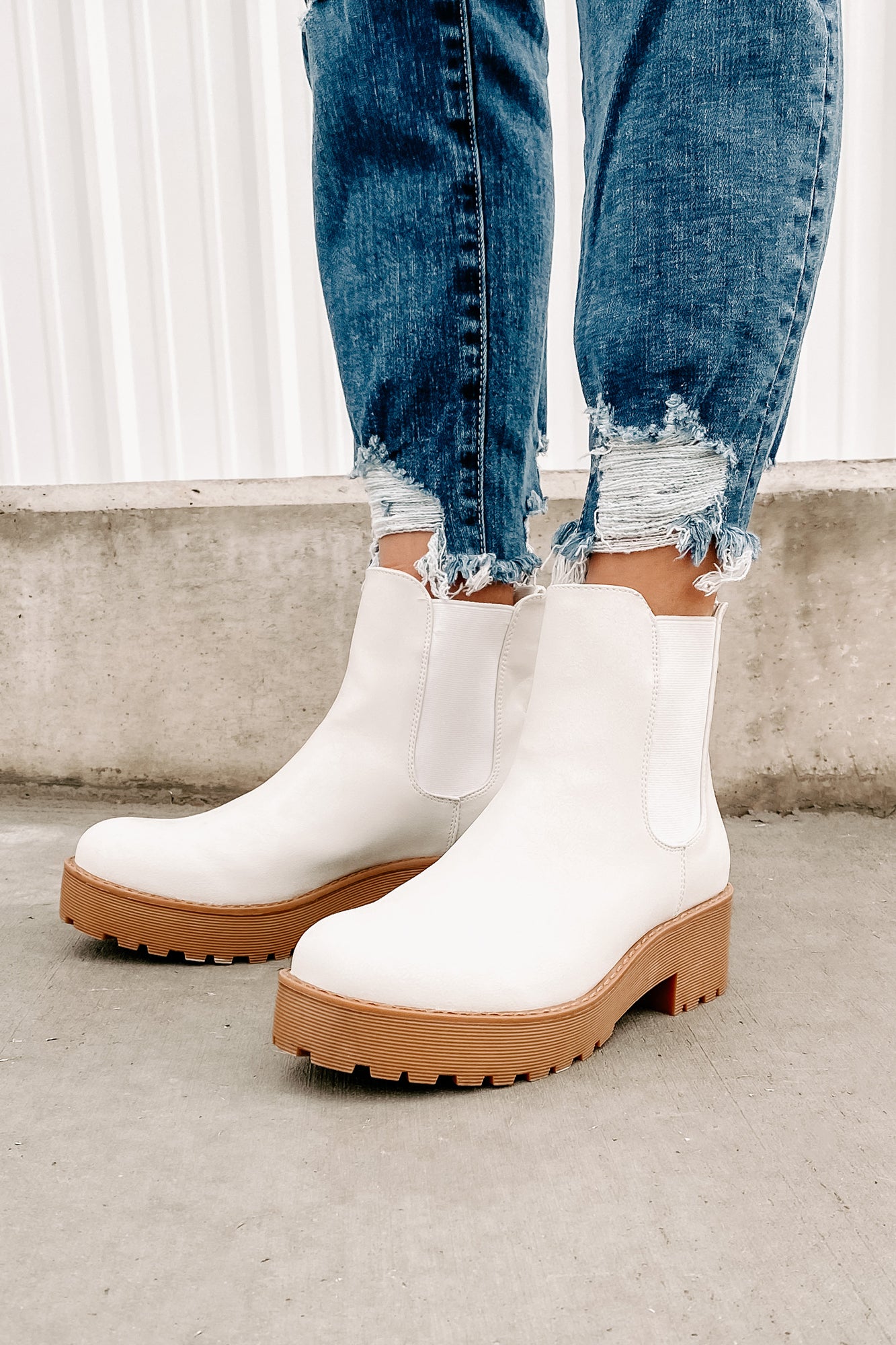 IMPERFECT Kicked Out Chunky Faux Leather Booties (Light White) - NanaMacs