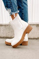 Kicked Out Chunky Faux Leather Booties (Light White) - NanaMacs