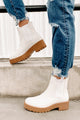 Kicked Out Chunky Faux Leather Booties (Light White) - NanaMacs