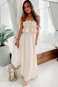 Rare Love Ruffled Tie-Back Maxi Dress (Champagne) - NanaMacs