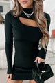 Without Regrets Long Sleeve Asymmetrical Cut Out Mini Dress (Black) - NanaMacs
