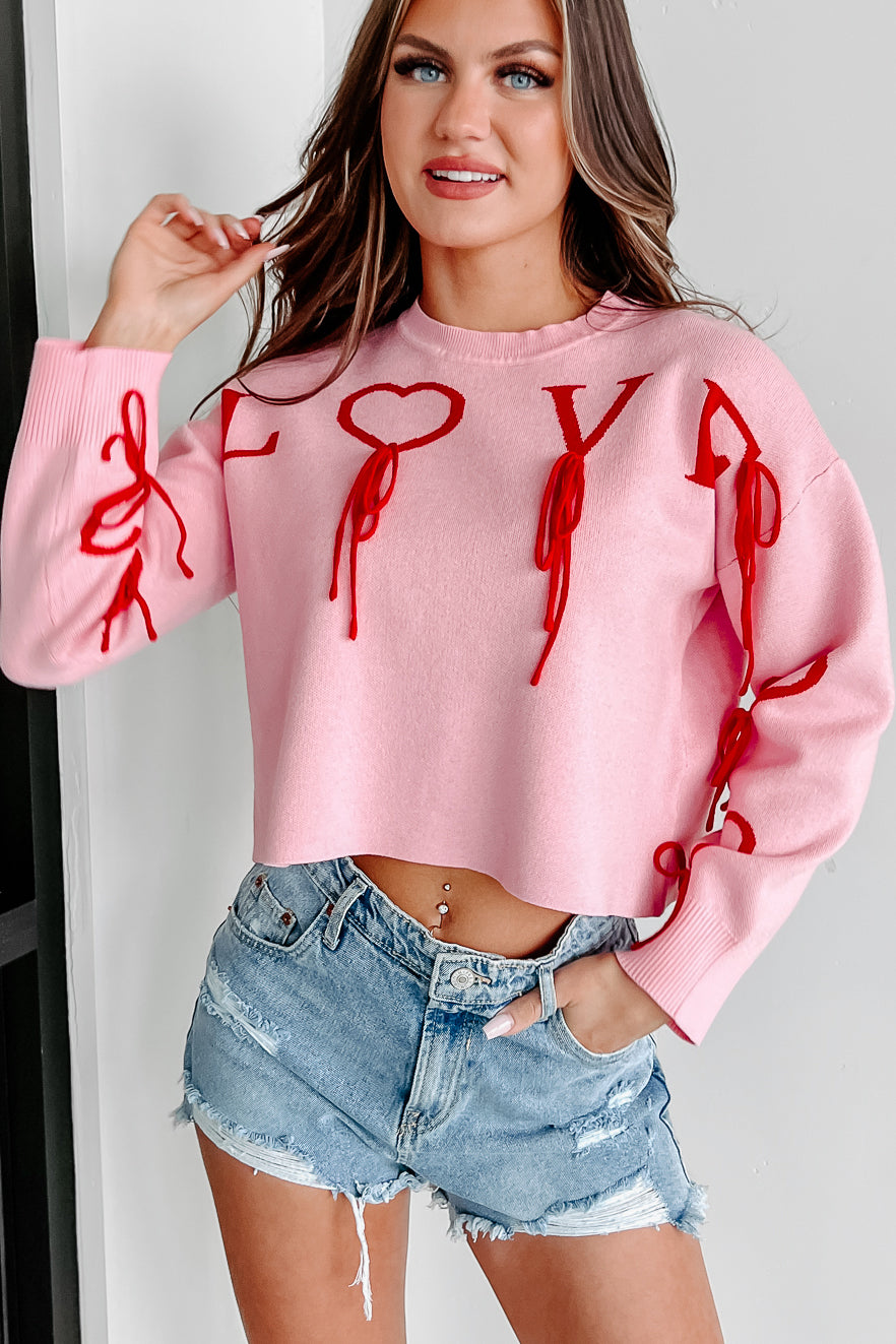 Dramatic Love Graphic Crop Sweater (Pink/Red) - NanaMacs