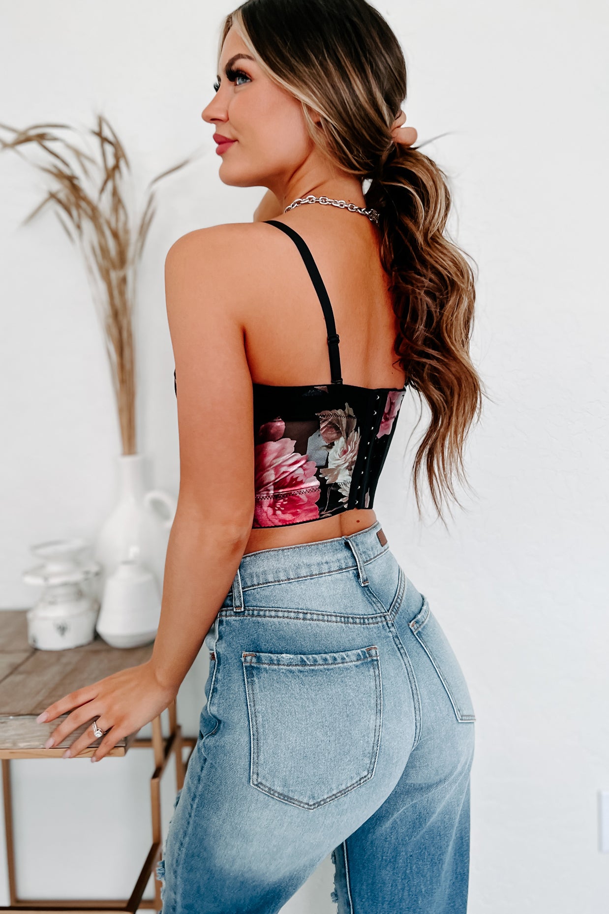 Blooming With Confidence Satin Floral Crop Top (Black) · NanaMacs