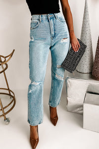 Back To The Beginning High Rise Distressed Straight Leg Jeans (Denim) - NanaMacs