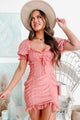 Striking View Lace Trimmed Drawstring Ruched Mini Dress (Dusty Rose) - NanaMacs