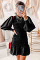 Great Aspirations Long Sleeve Smocked Shirt Dress (Black) - NanaMacs