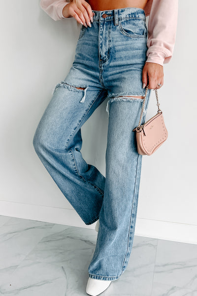Legs For Days High Waisted Wide Leg Jeans (Medium Stone) - NanaMacs