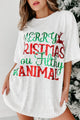 Holiday Greetings Sequin T-Shirt Dress (White) - NanaMacs
