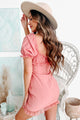 Striking View Lace Trimmed Drawstring Ruched Mini Dress (Dusty Rose) - NanaMacs