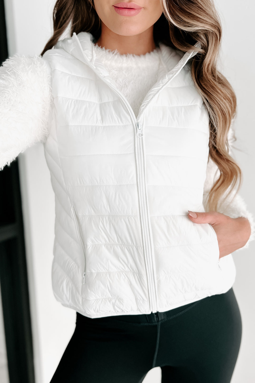 Holiday Steal- Headed For The Snow Hooded Puffer Vest (White) - NanaMacs