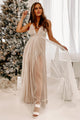 Twinkling Lights Glittered Tulle Maxi Dress (Ivory) - NanaMacs