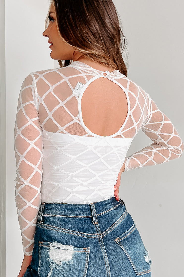 Total Transparency Long Sleeve Mesh Bodysuit (White) - NanaMacs