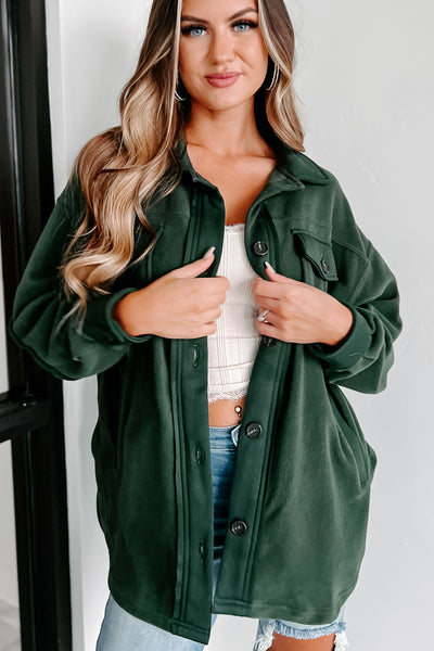 Cozy Campfire Nights Oversized Fleece Shacket (Army Green) - NanaMacs