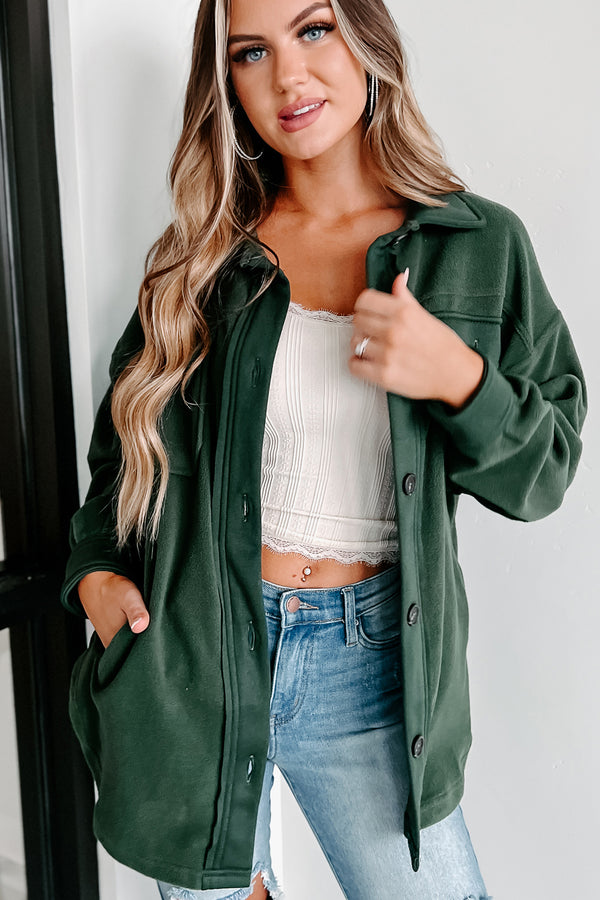 Cozy Campfire Nights Oversized Fleece Shacket (Army Green) - NanaMacs