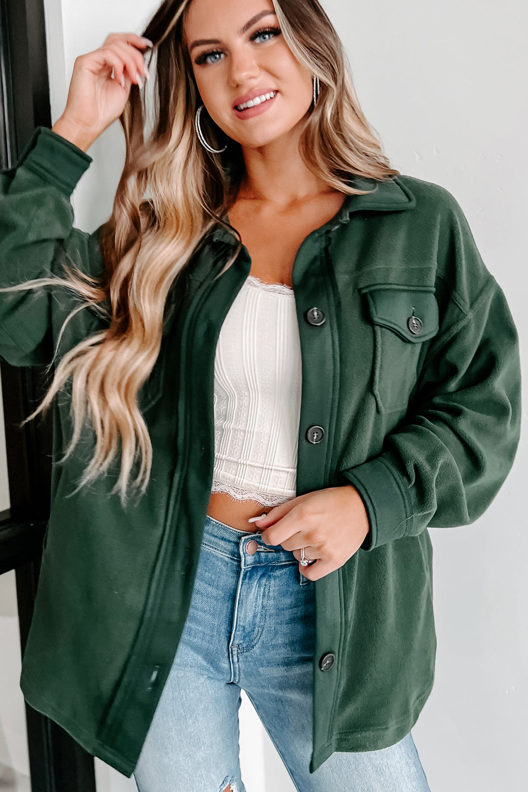 Cozy Campfire Nights Oversized Fleece Shacket (Army Green) - NanaMacs