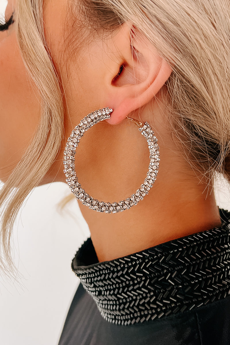 Miracle Worker Rhinestone Hoop Earrings (Silver) - NanaMacs