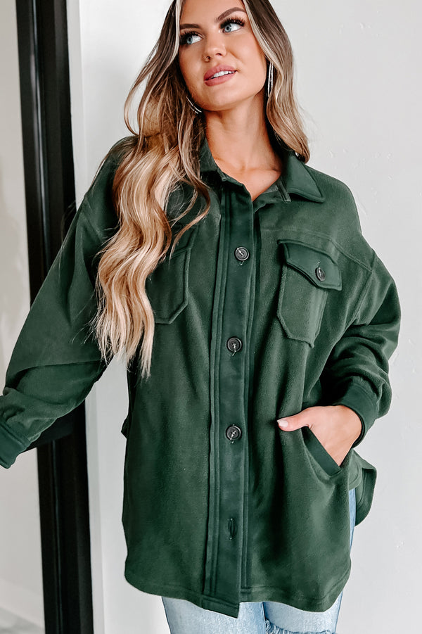 Cozy Campfire Nights Oversized Fleece Shacket (Army Green) - NanaMacs