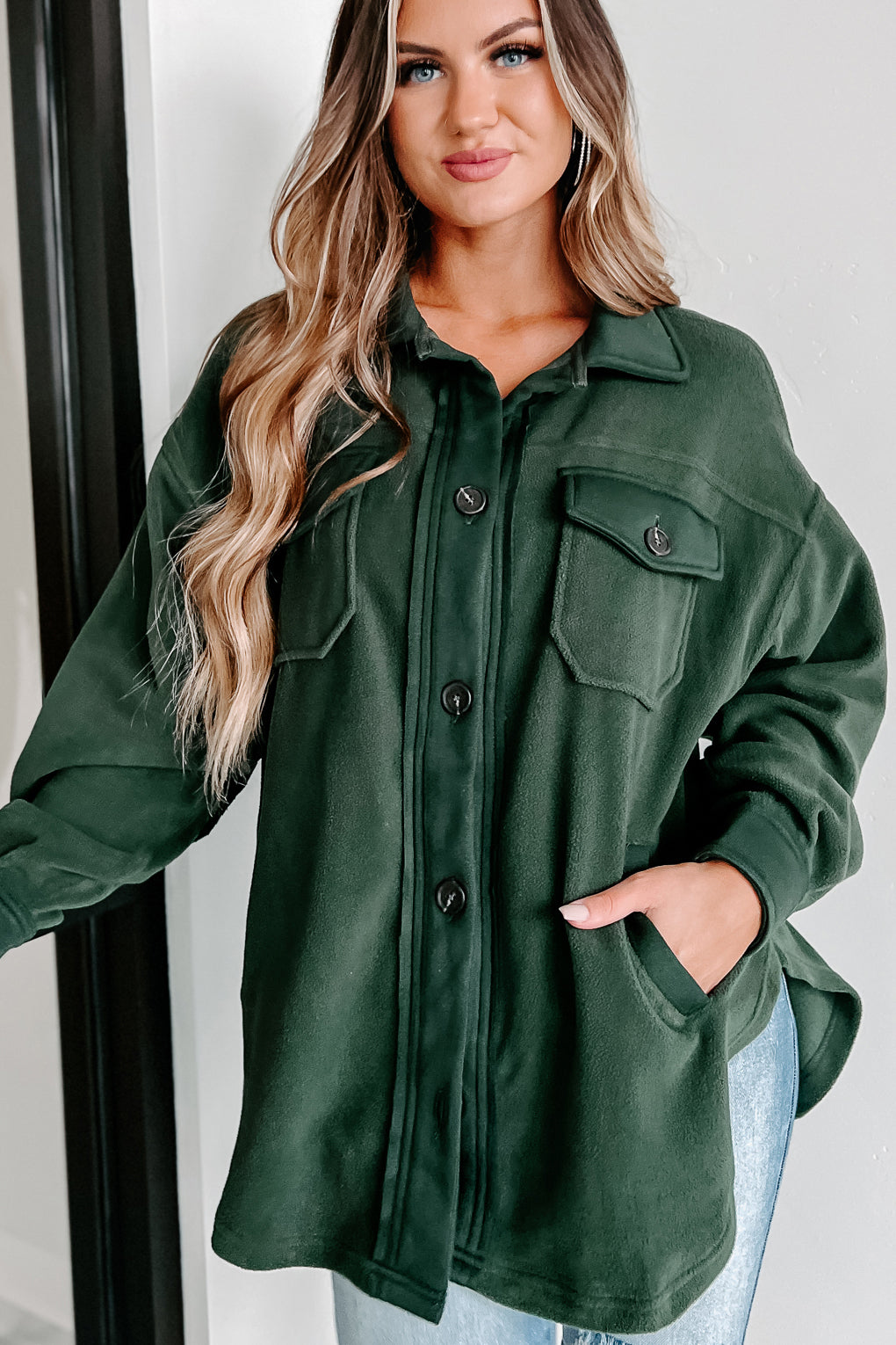 Cozy Campfire Nights Oversized Fleece Shacket (Army Green) - NanaMacs