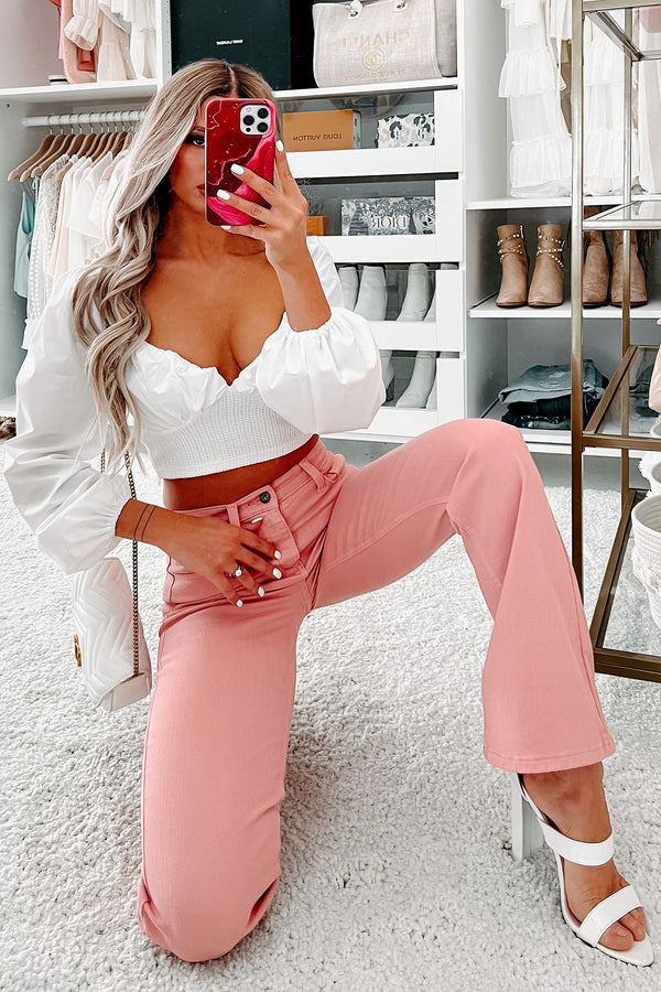 Color Craze Sneak Peek High Rise Bootcut Jeans (Rose) - NanaMacs